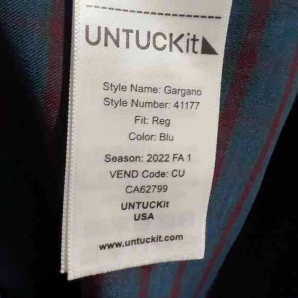 Untuckit Shirt Mens Medium Blue Navy Window Pane Button Down Long Sleeve Gargano - Picture 5 of 8